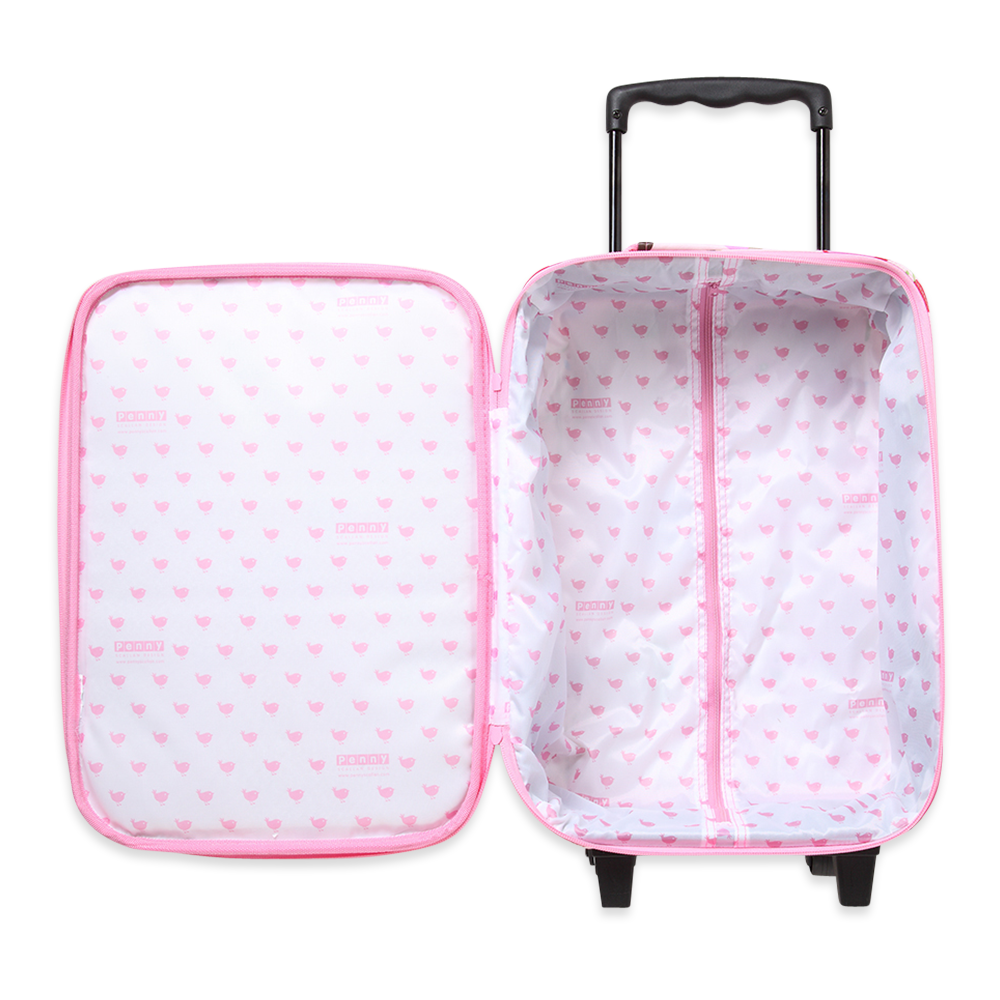 Penny Scallan Kids 2 Wheel Suitcase Chirpy Bird open view
