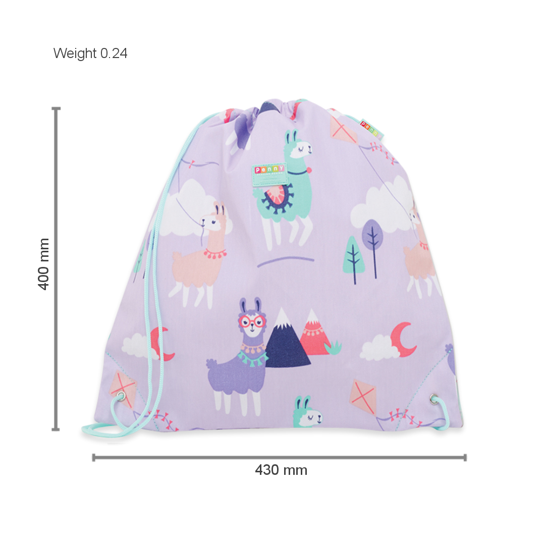 Penny Scallan Drawstring Bag Loopy Llama with dimension