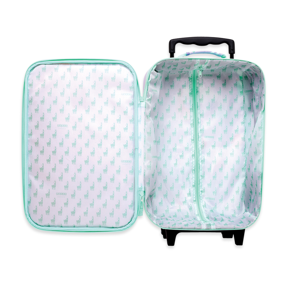Penny Scallan Kids 2 Wheel Suitcase Loopy Llama open view